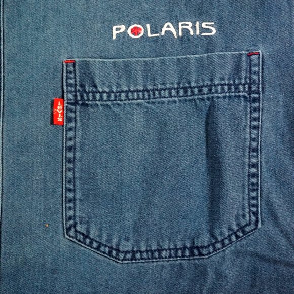 Vintage Levi's Polaris Snowmobiles Logo Denim L/S Sz Men's Medium - Picture 3 of 8